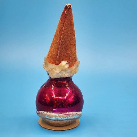 Santa Mercury Glass Ornament Googly Eyes Japan Flocked Hat Chenille v1 Antique - Picture 3 of 8